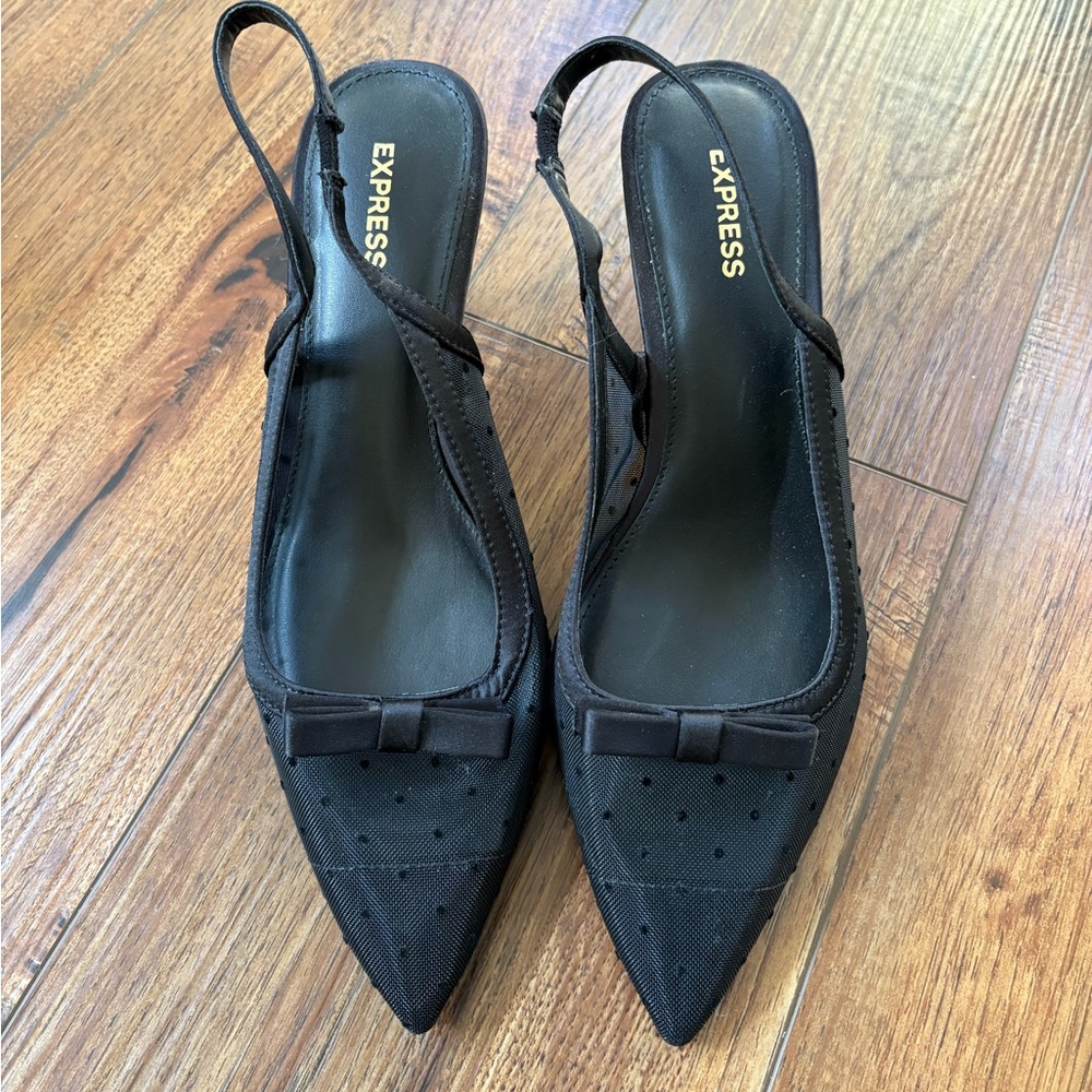 Express Black Slingback Heels with bow